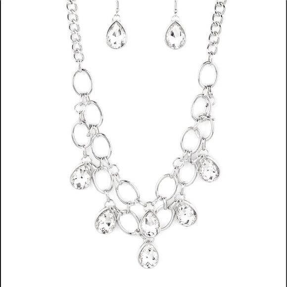 NEW Rhinestone Drop Bling Sparkle Necklace & Earrings - Picture 1 of 5
